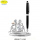 GEMELLI CON PENNA SU BASE DELUXE ARGENTATA