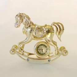 CAVALLUCCIO A DONDOLA CON OROLOGIO GOLD - Cm. 10 x 9 - Elementi SWAROVSKI