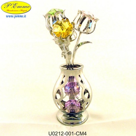 SILVER VASE WITH THREE TULIPANI- elements SWAROVSKI