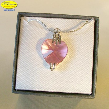 PINK SILVER NECKLACE - cm. 2.5 X 2 (Pendant) - Swarovski Elements