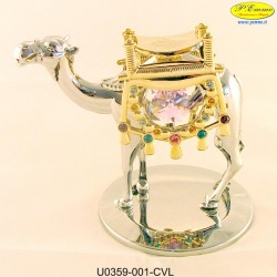 CAMEL SILVER SADDLE WITH GOLD METAL APPLICATIONS WITH SWAROVSKI CRYSTAL - Cm. 10 x 8