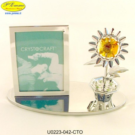 SILVER FLOWER POT WITH METAL FRAME WITH APPLICATIONS SWAROVSKI CRYSTAL - Cm. 10 x 6
