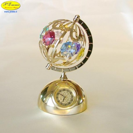 WORLD MAP WITH GOLD WATCH - Cm. 9 x 6- elements SWAROVSKI