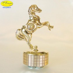 CAVALLO RAMPANTE SU BASE GIREVOLE MUSICALE GOLD - Cm. 12 x 8 - Elementi SWAROVSKI