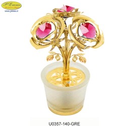 THREE ROSES WITH GOLDEN POT WITH APPLICATIONS SATIN SWAROVSKI CRYSTAL - Cm. 10 x 6.5