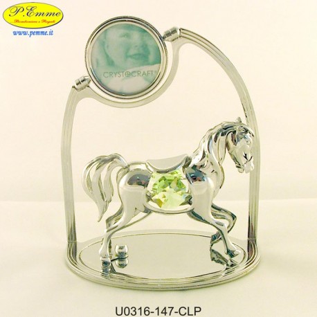 HORSE SILVER WITH SMALL METAL FRAME WITH APPLICATIONS SWAROVSKI CRYSTAL - Cm. 11 x 9