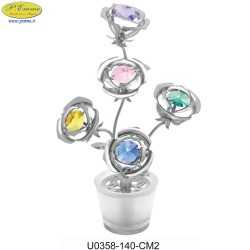 FIVE ROSE WITH SILVER VASE WITH APPLICATIONS SATIN SWAROVSKI CRYSTAL - Cm. 14 x 8