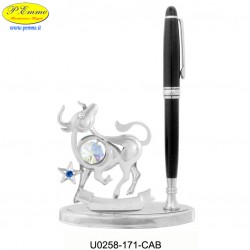 TORO WITH PEN ON BASE DELUXE SILVER - cm.16x11 - Swarovski Elements