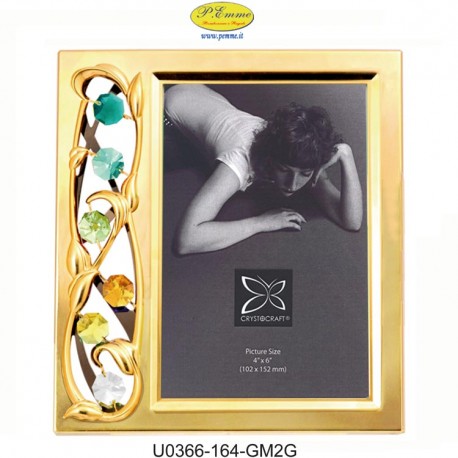 GOLDEN PHOTO FRAME VERTICAL 10X15 APPLICATIONS WITH SWAROVSKI CRYSTAL - Cm. 17.5 x 15.5