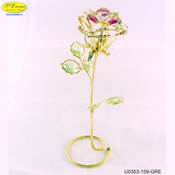 ROSE WITH STEM METAL GOLD WITH SWAROVSKI CRYSTAL APPLICATIONS - Cm. 22 x 9