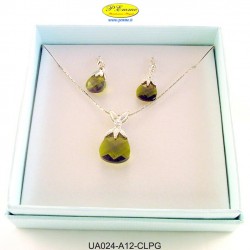 NECKLACE WITH CRYSTAL EARRINGS PERIDOT APPLICATIONS WITH SWAROVSKI CRYSTAL