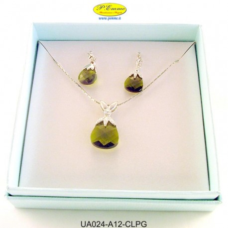 NECKLACE WITH CRYSTAL EARRINGS PERIDOT APPLICATIONS WITH SWAROVSKI CRYSTAL