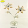 DOPPIO FIORE ARGENTATO METALLO CON APPLICAZIONI CRISTALLO SWAROVSKI - Cm. 19 x 18,5