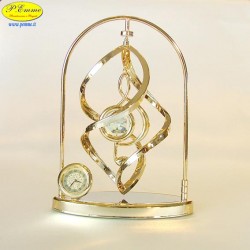 CHIAVE DI VIOLINO GIREVOLE CON OROLOGIO GOLD - Cm. 14,5 x 10,5 - Elementi SWAROVSKI