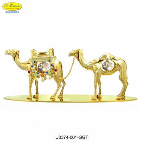 GOLDEN COUPLE OF CAMELS - cm. 20 x 7.5 - Swarovski Elements