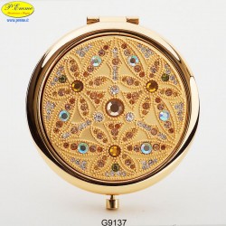 Specchietto Fiori dorato con Strass Sw. - D.cm.6,5