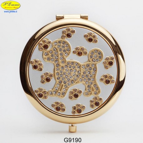 Specchietto Cane dorato con Strass Sw. - D.cm.6,5