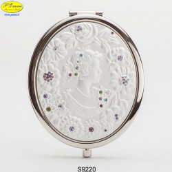 Specchietto Dama argentato con Strass Sw. - D.cm.6,5