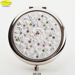 Specchietto Fiori argentato con Strass Sw. - D.cm.6,5