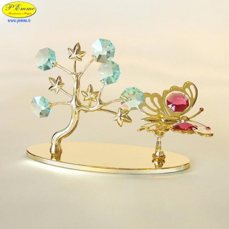 FARFALLA CON ALBERO GOLD - Cm. 11,5 x 7,5 - Elementi SWAROVSKI