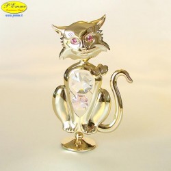 GATTINO CON CUORI GOLD - Cm. 11 x 7,5 - Elementi SWAROVSKI