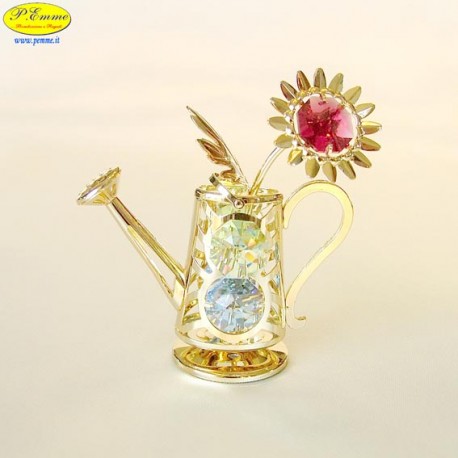 WATERING CAN WITH FLOWER GOLD - Cm. 8.5 x 8 - Swarovski Elements