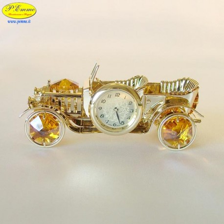 AUTO D'EPOCA CON OROLOGIO GOLD - Cm. 9 x 4,5 X h.4 - Elementi SWAROVSKI