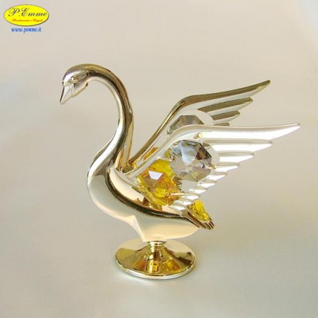 CIGNO GOLD - Cm. 9 x 8 - Elementi SWAROVSKI